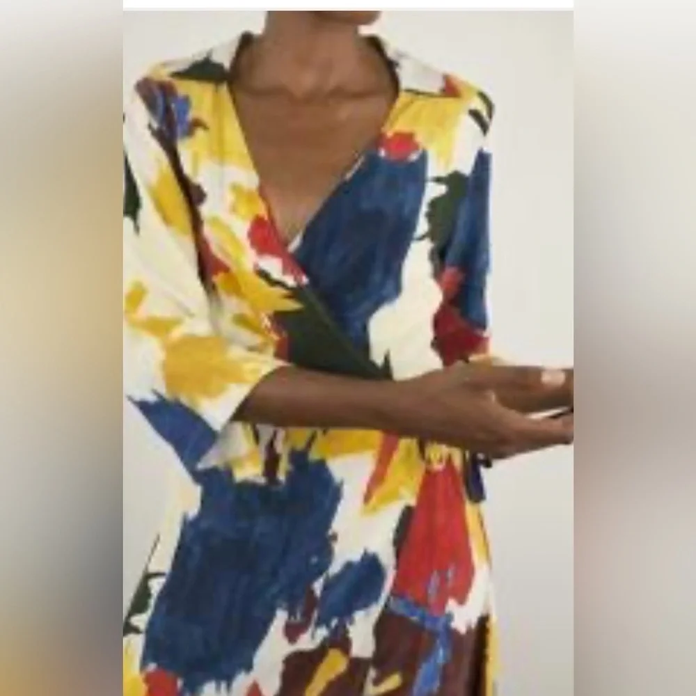 WRAY Multi color 100% Silk Expressionist wrap Dress size XS - Picture 2 of 15